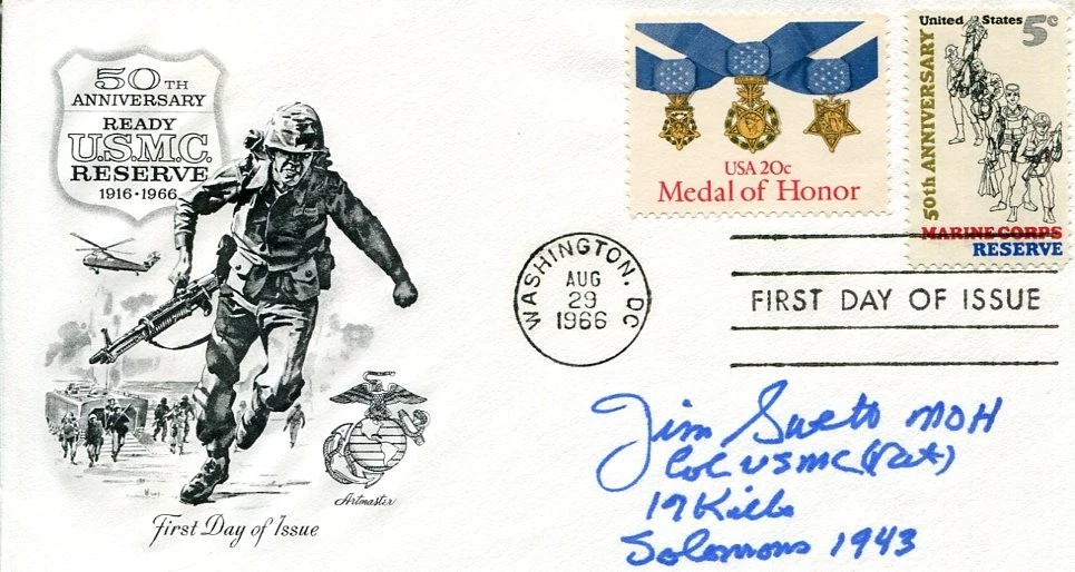 James Swett USMC WWII War Fighter Pilot Ace MOH Medal Honor Signed Autograph FDC