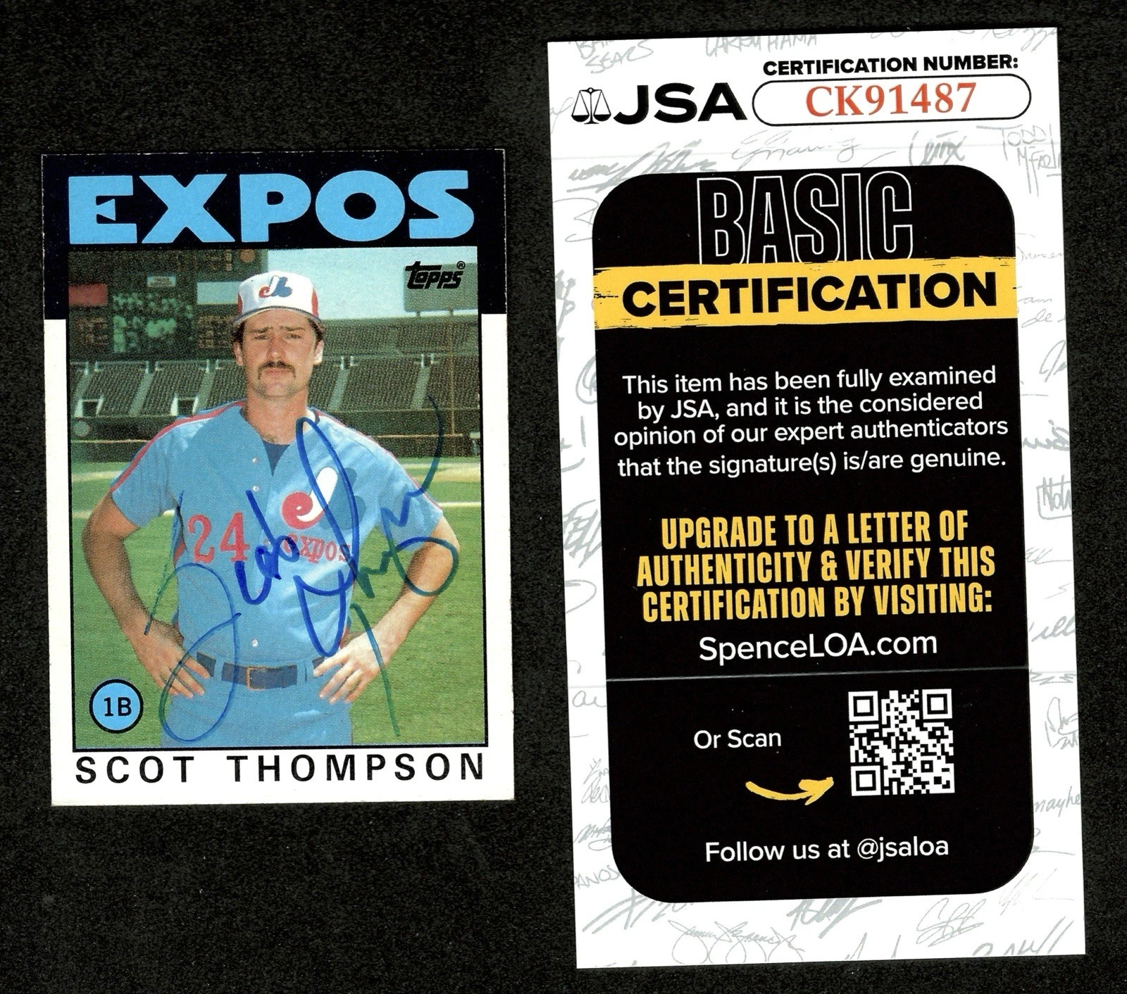 Scot Thompson Signed Autographed 1986 Topps Card #93 JSA Cert