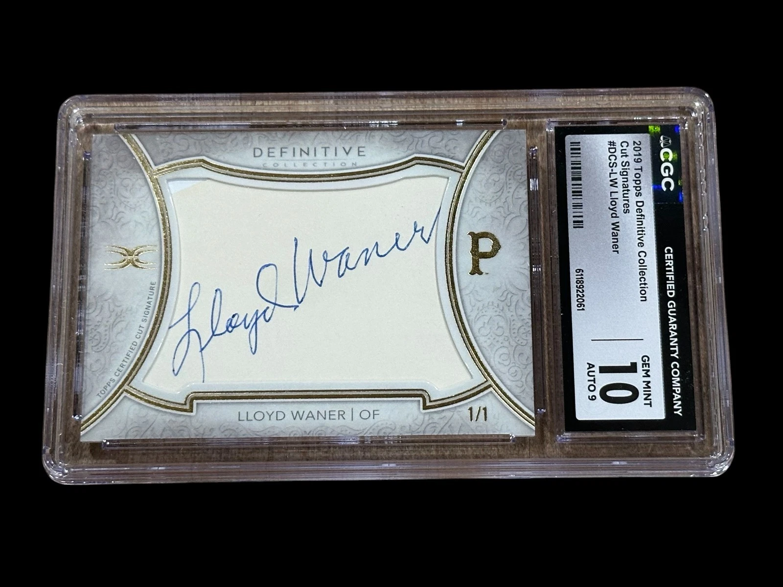 Lloyd Waner 2019 Topps Definitive Collection Pittsbu Signed Autograph 1/1 CGC 10