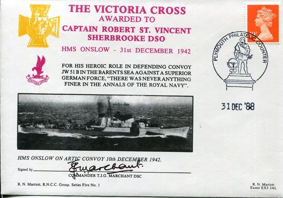 Commander T. J. G. Marchant WWII War HMS Onslow Victoria Cross Signed Autograph
