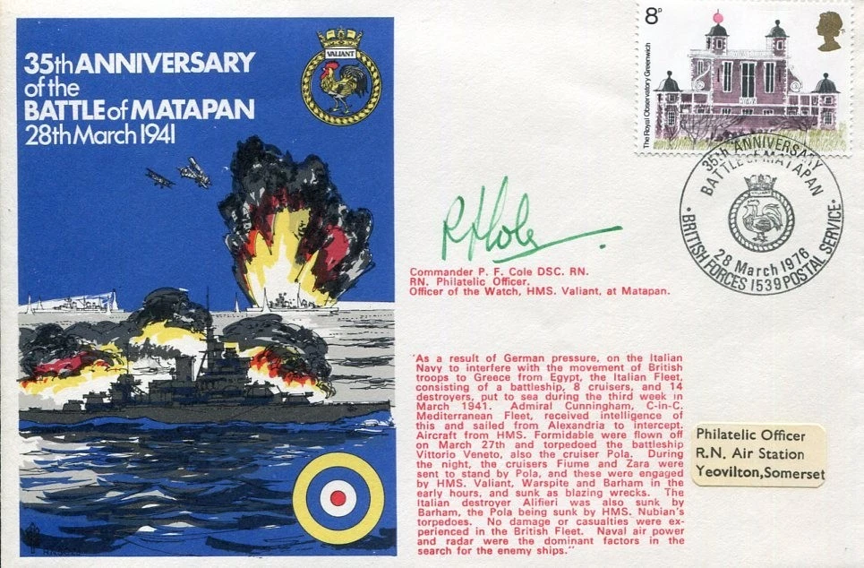 Commander P. F. Cole WWII War HMS Valiant Battle Of Matapan Signed Autograph