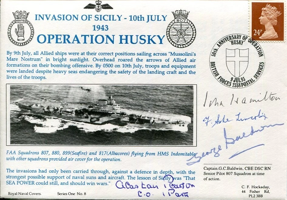 Captain George Baldwin HMS Indomitable Operation Husky WWII War Signed Autograph
