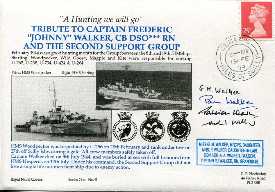 HMS Woodpecker Tribute Captain Frederic Walker DSO WWII War Signed Autograph