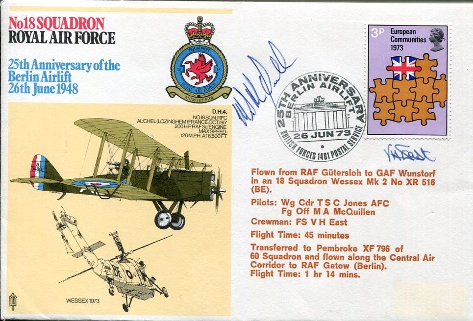 FO M A McQuillen FS V H East RAF Pilot No 18 Squadron WWII War Signed Autograph