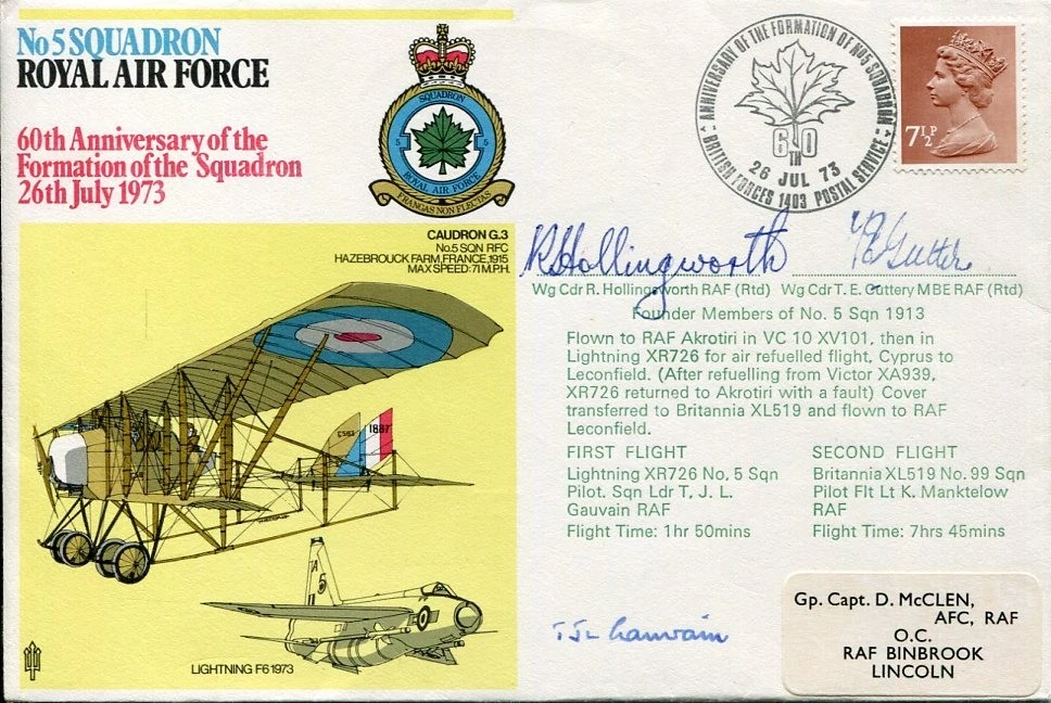 Wing Commander R Hollingworth T E Cuttery NO 5 Sq RAF WWII War  Signed Autograph