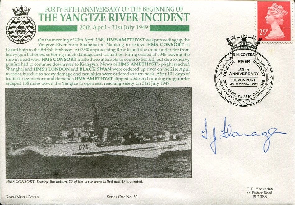 Thomas James Flanagan HMS Consort Yangtze Incident WWII War Signed Autograph