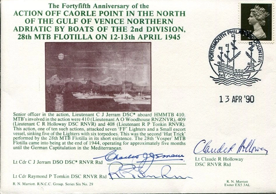 Lt Cdr C J Jerram Raymond Tomkin 28th MTB Flotilla WWII War Signed Autograph