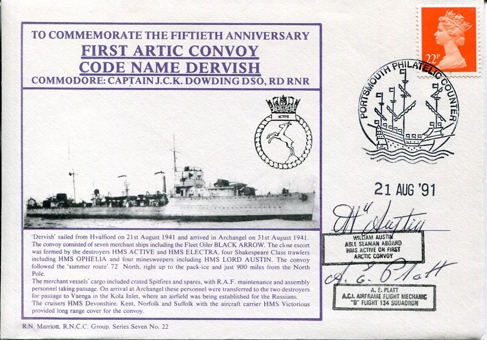 William Austin HMS Active A. E. Platt 1st Artic Convoy WWII War Signed Autograph