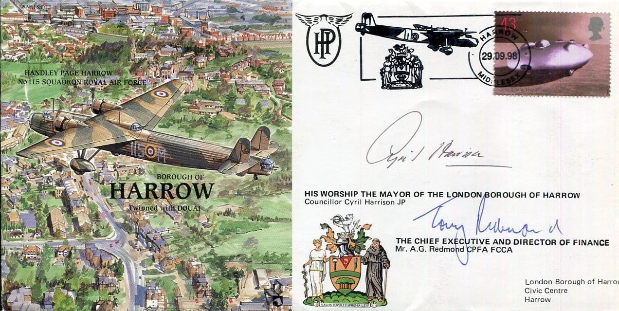Cyril Harrison JP & Mayor Of Harrow London A. G. Redmond RAF Signed Autograph