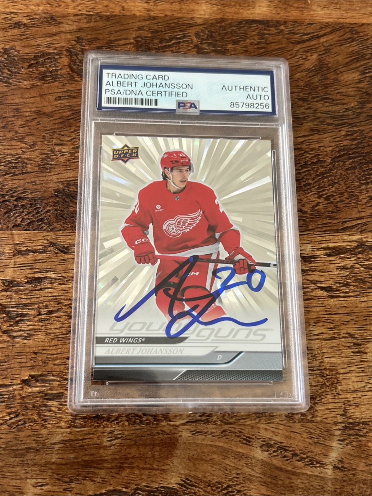 Albert Johansson Signed Young Guns Silver Outburst Card PSA DNA Slab Red Wings