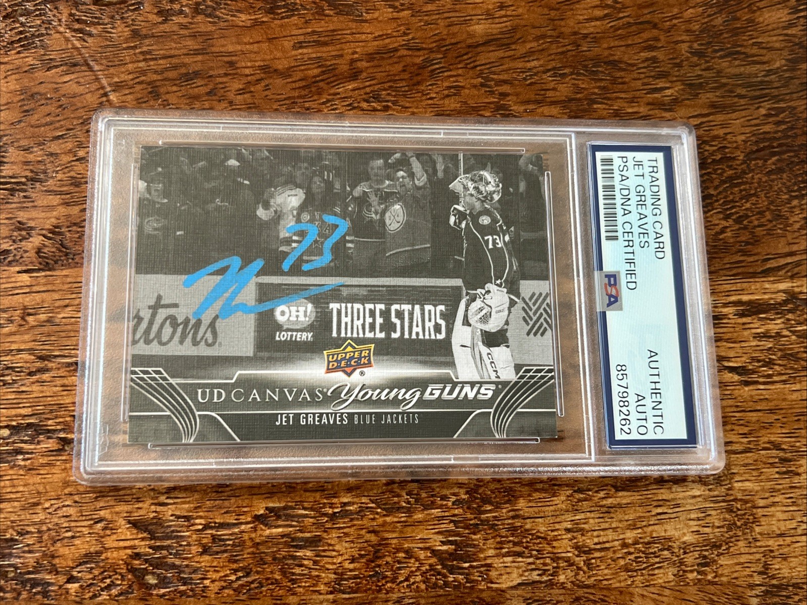Jet Greaves IP Signed UD Young Guns B&W Canvas Card Psa Dna Slab Blue Jackets
