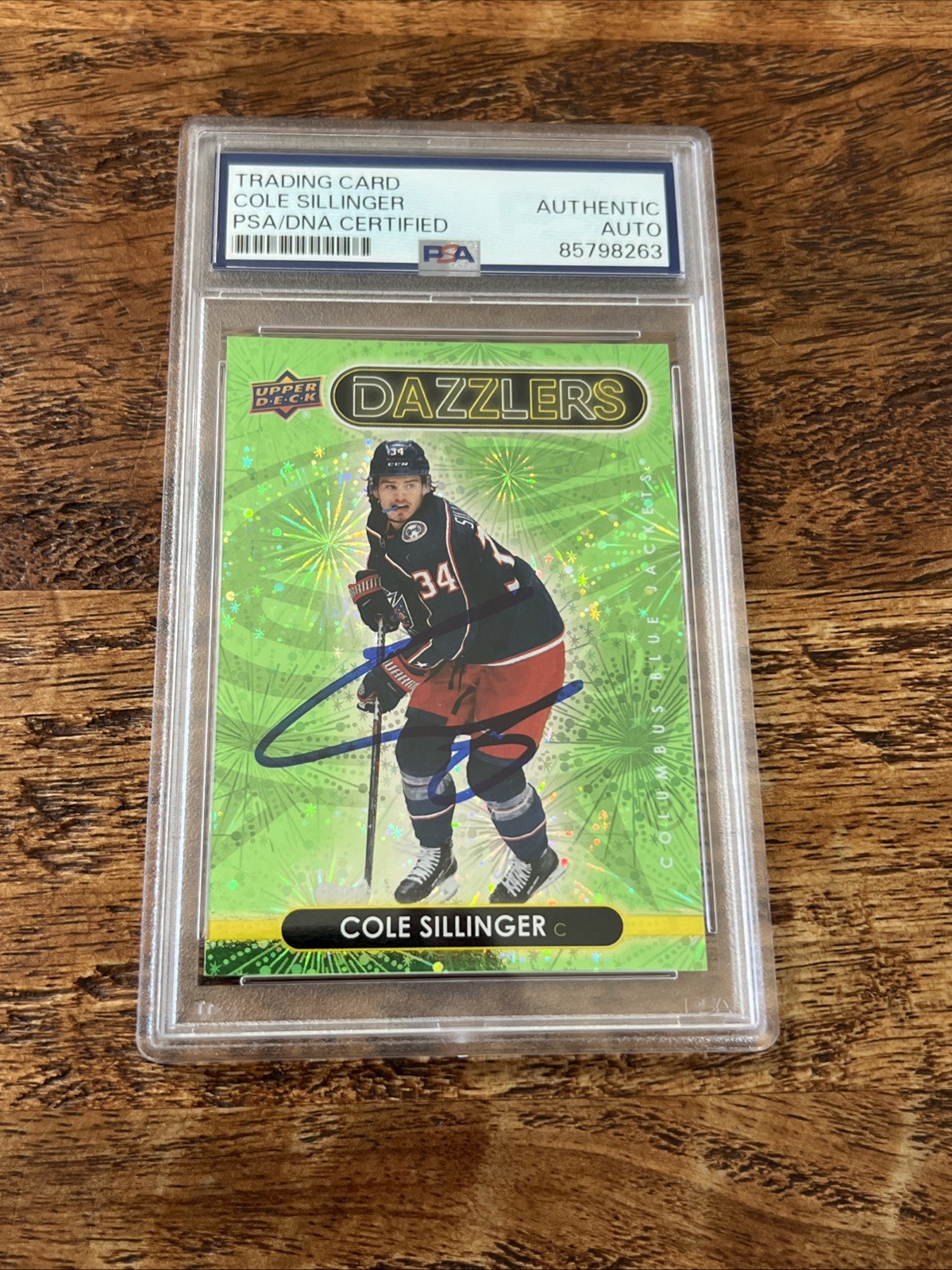 Cole Sillinger IP Signed UD Dazzlers Card Psa Dna Slab Blue Jackets Autographed