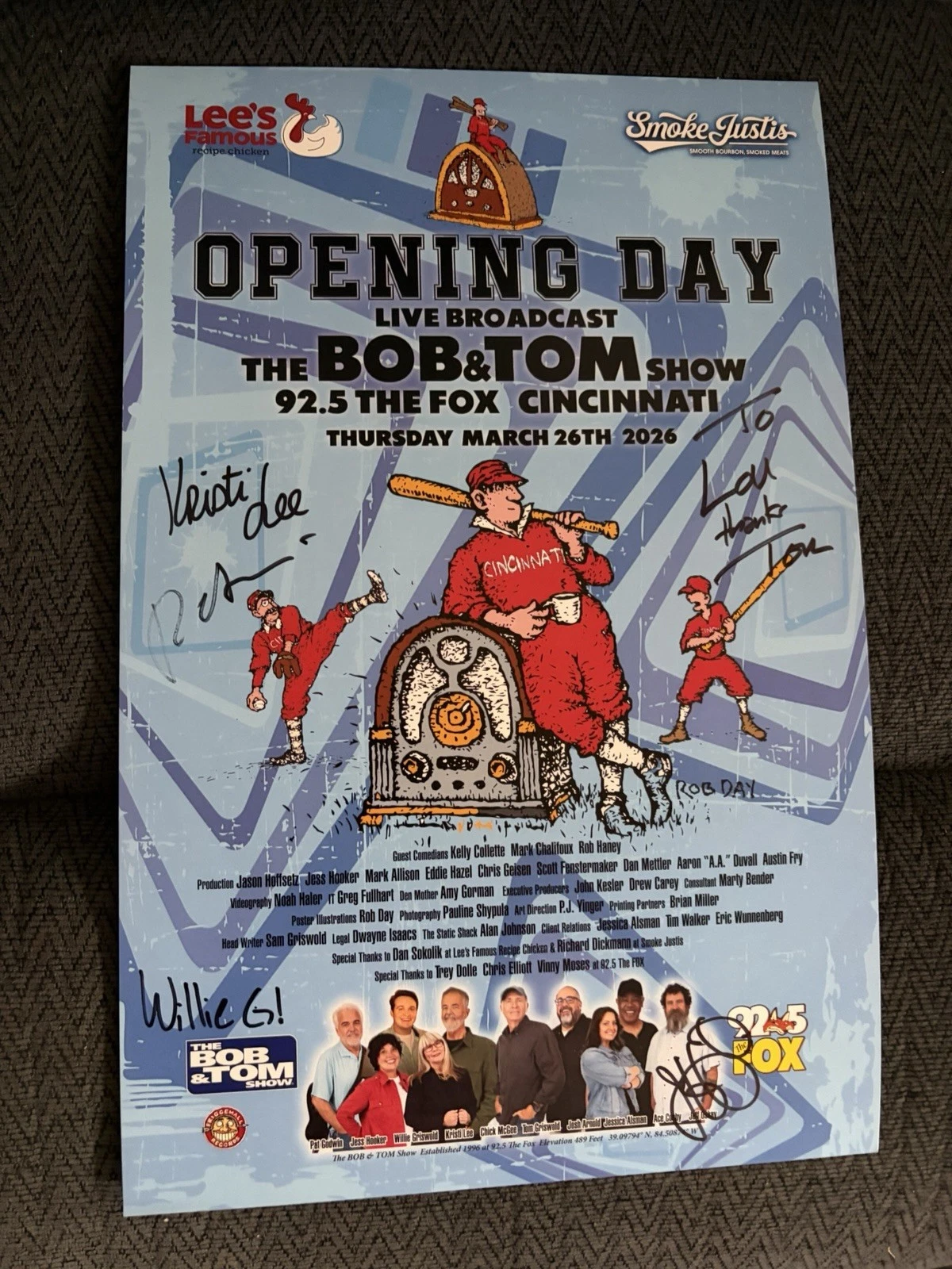 Bob & Tom Show Signed Cincy Reds Opening Day Poster WFBQ FM 2026 Tom Griswold