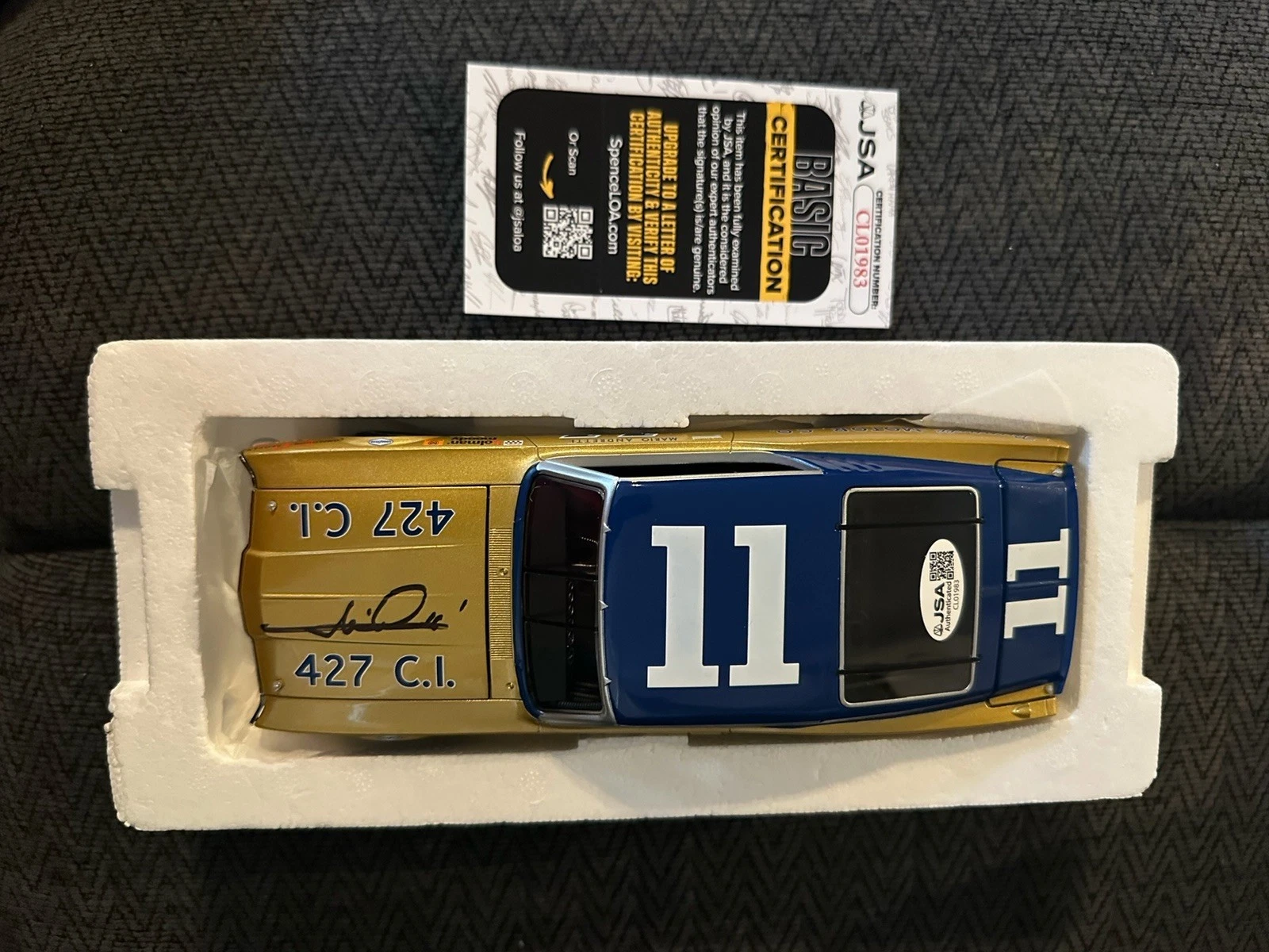 Mario Andretti Signed 1:24 Diecast NASCAR 1968 Mercury JSA Authentication COA