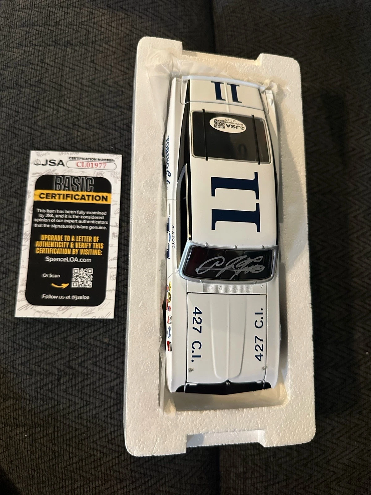 AJ Foyt Signed 1:24 Diecast NASCAR 1969 Torino Cobra JSA Authentication COA