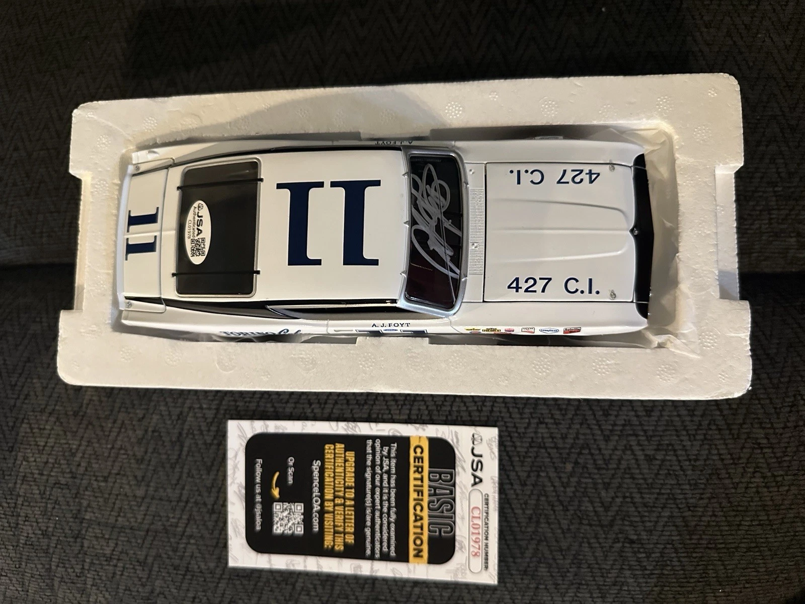 AJ Foyt Signed 1:24 Diecast NASCAR 1969 Torino Cobra JSA Authentication COA