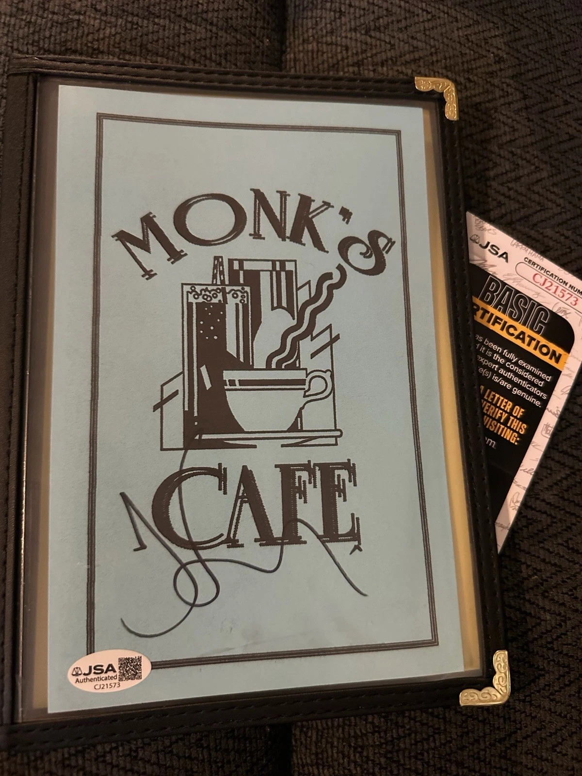 Jerry Seinfeld Signed Prop Monks Cafe Restaurant Replica Menu JSA Authenticated