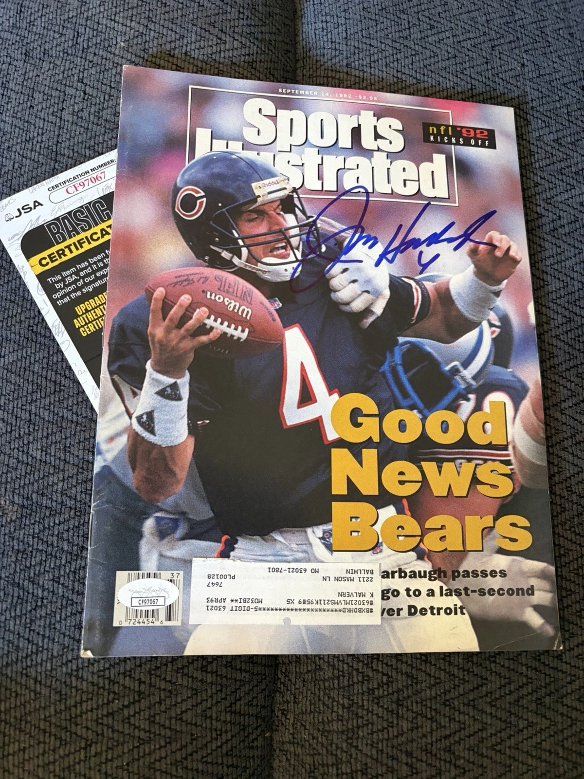 Jim Harbaugh Signed Sports Illustrated Magazine JSA Authentication COA Bears