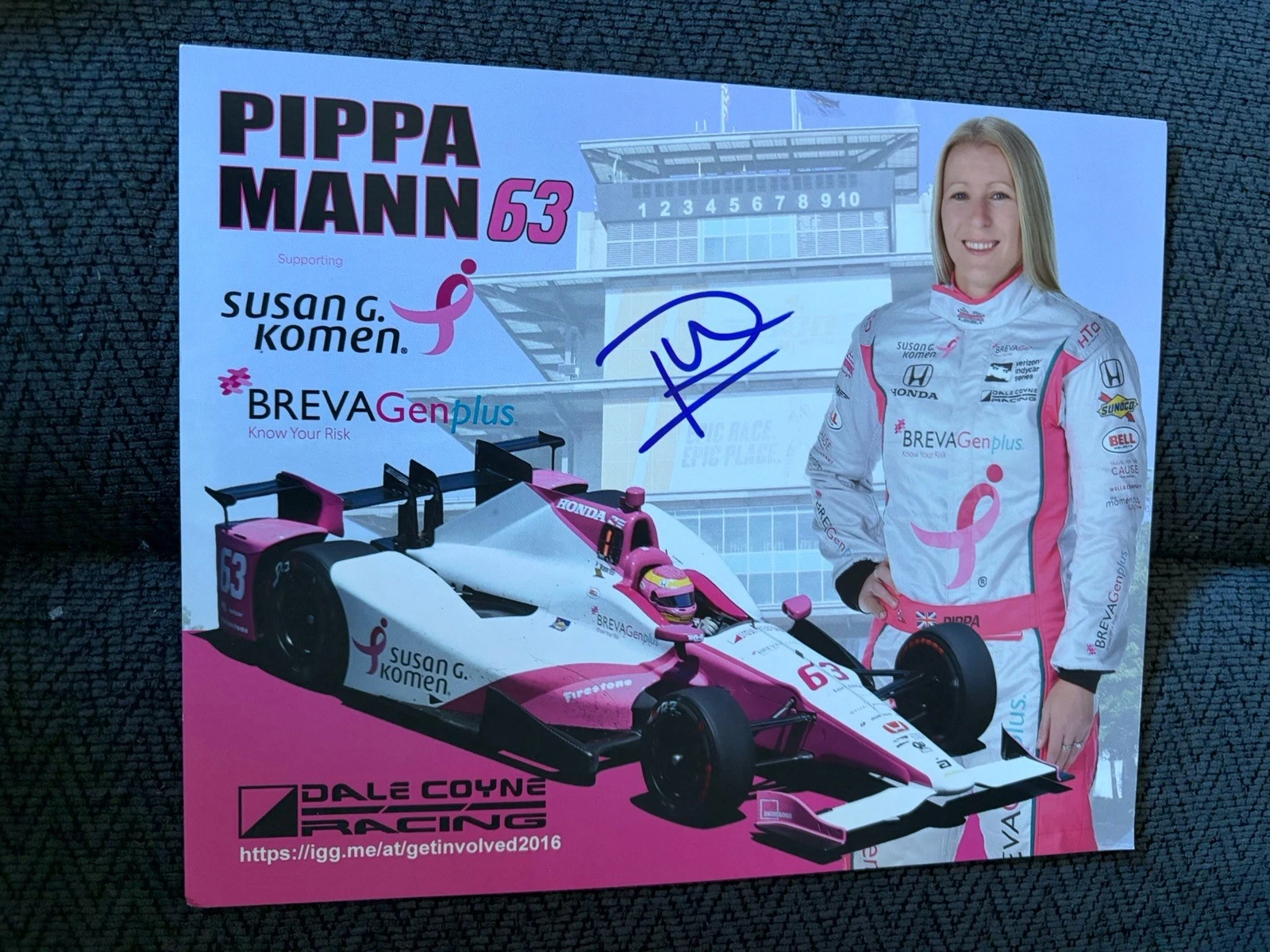2016 Indy Car Indianapolis 500 Promo hero Card Pippa Mann Signed