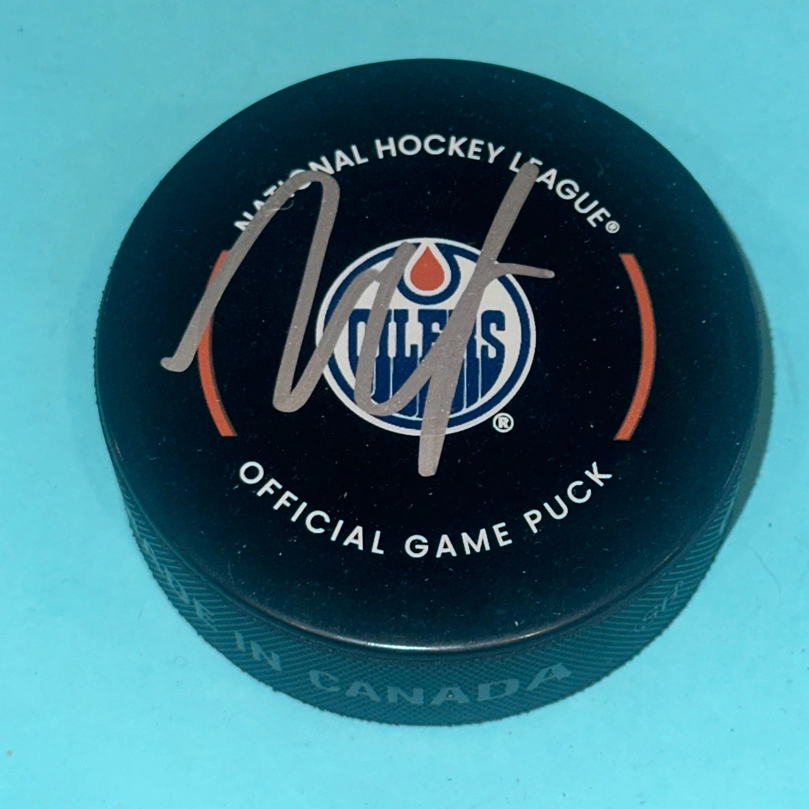 MATT SAVOIE Signed Edmonton OILERS Official GAME Puck Beckett (BAS)
