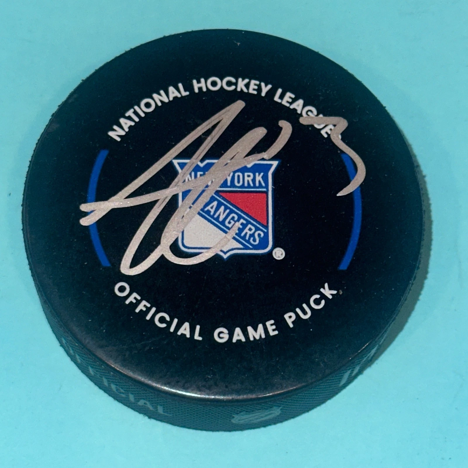 ALEXIS LAFRENIERE Signed New York RANGERS Official GAME Puck Beckett (BAS)