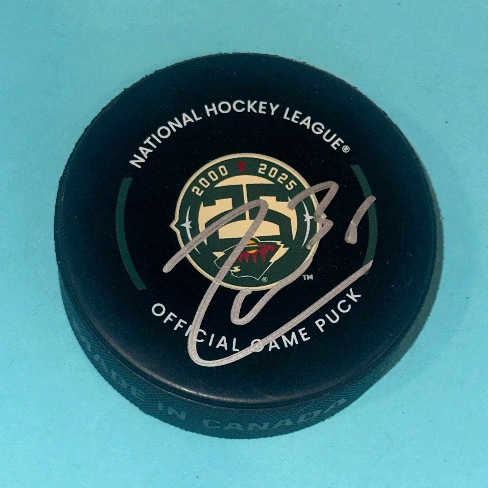 MATS ZUCCARELLO Signed Minnesota WILD 25th Ann. Official GAME Puck Beckett (BAS)