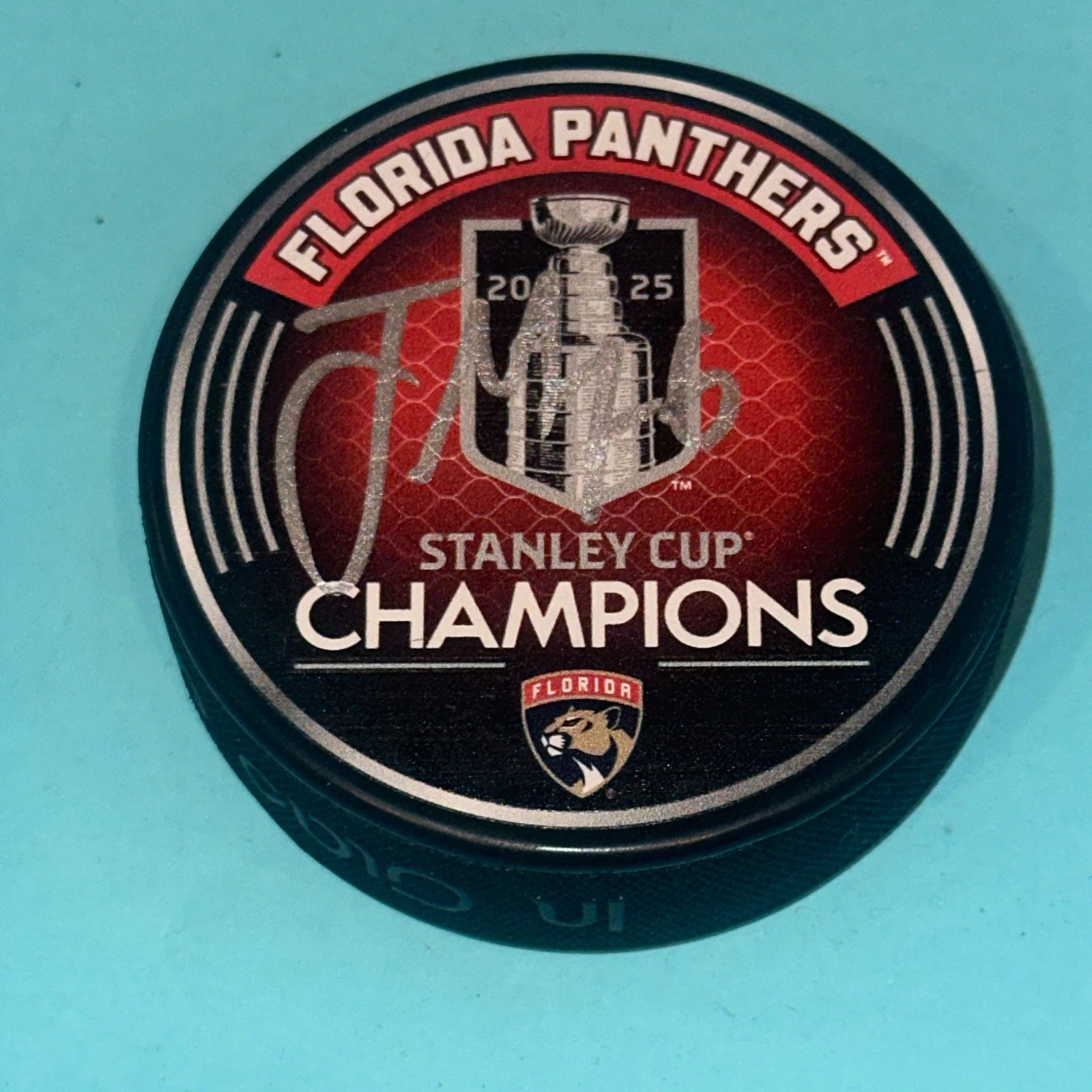 JAYCOB MEGNA (Panthers)  Signed 2025 STANLEY CUP CHAMPS Puck Beckett (BAS)