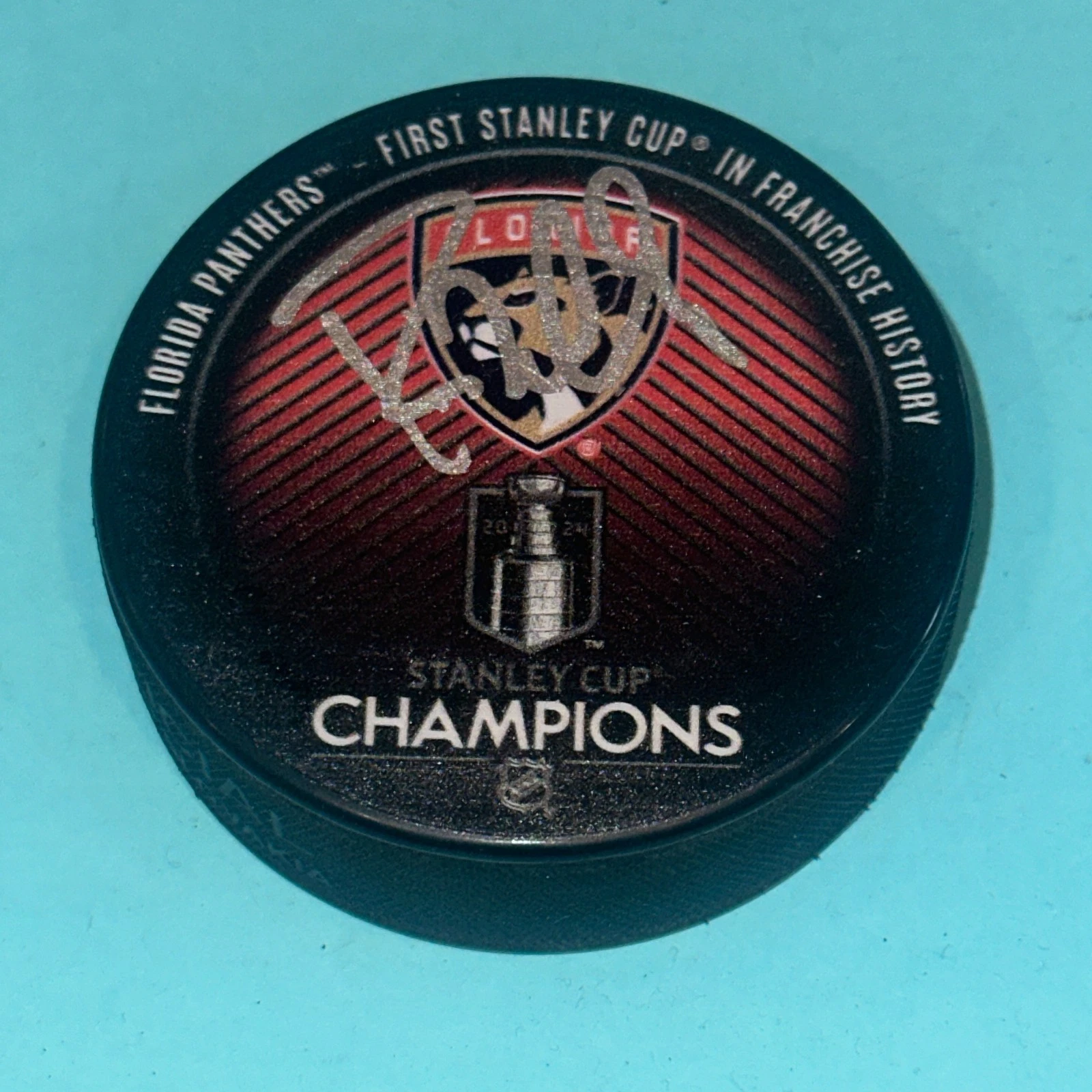 RANDY MOLLER (Panthers)  Signed 2024 STANLEY CUP CHAMPS Puck Beckett (BAS)