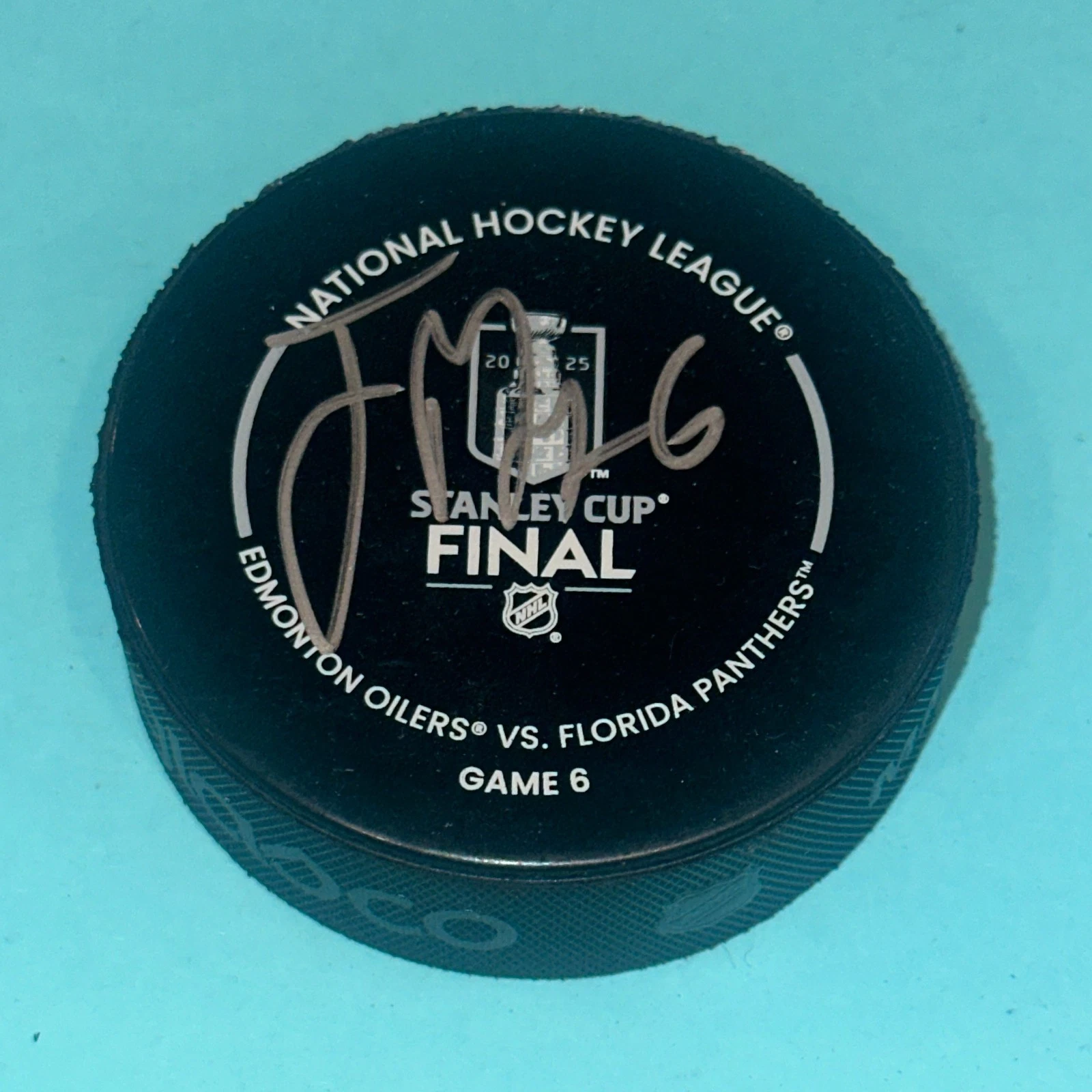 JAYCOB MEGNA Signed Panthers 2024 STANLEY CUP Official GAME Puck Beckett (BAS)