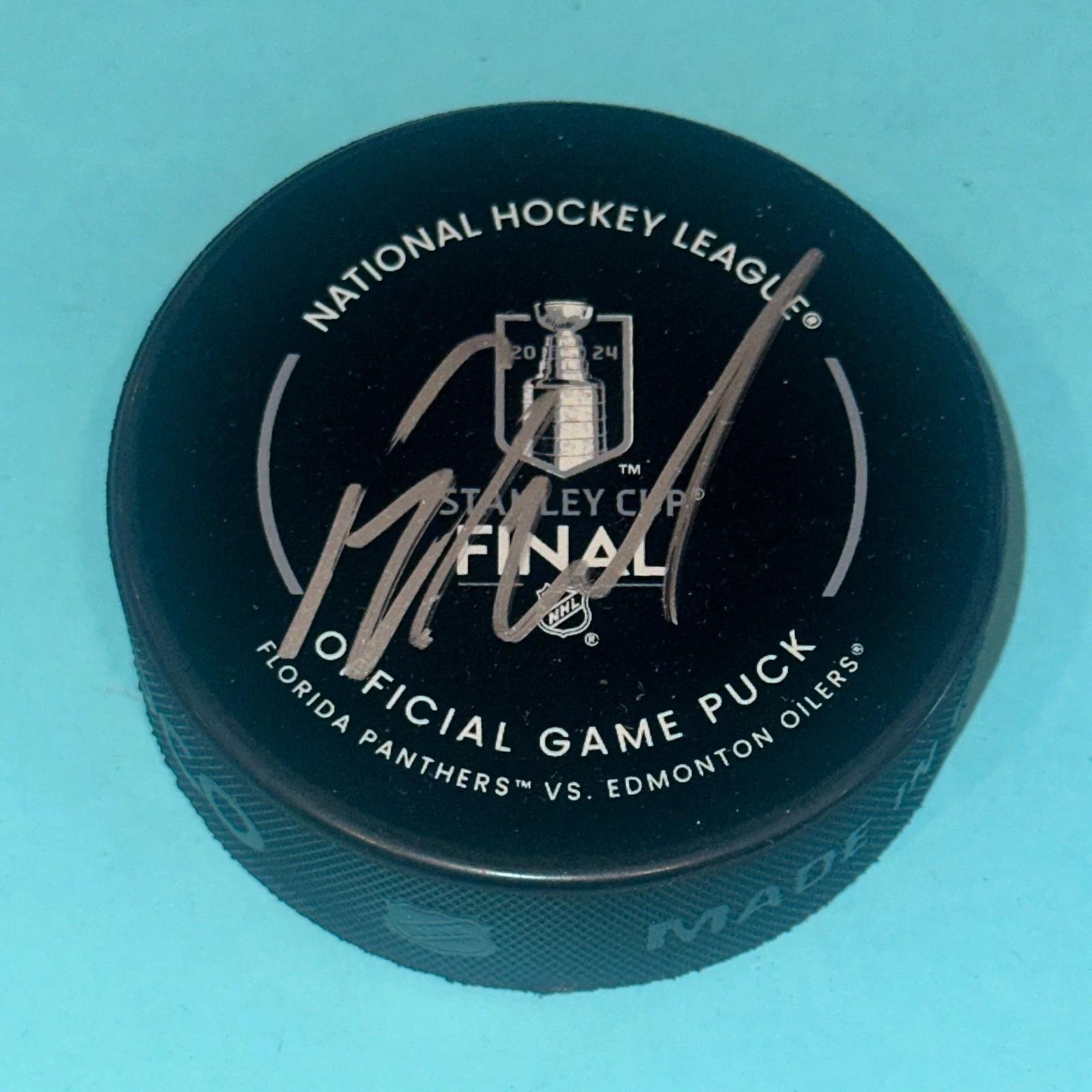 EVAN RODRIGUES Signed Panthers 2025 STANLEY CUP Official GAME Puck Beckett (BAS)