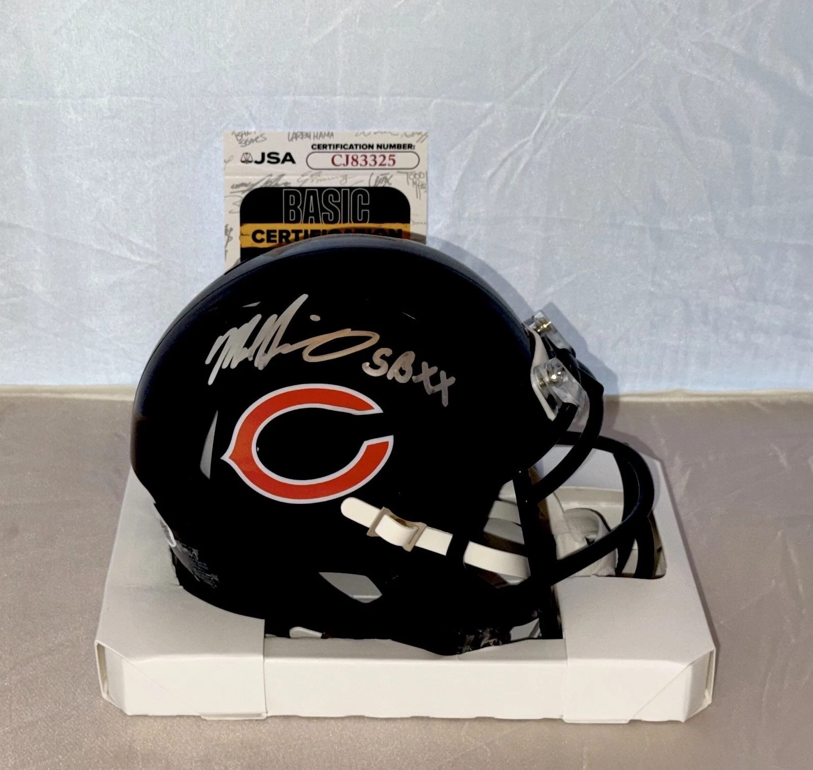 Mike Singletary signed Chicago Bears mini helmet autographed + SB XX Inscrip JSA