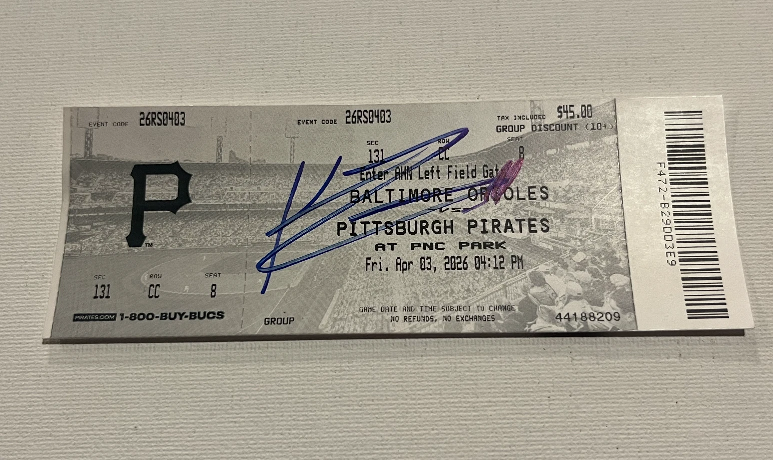 Konnor Griffin Pittsburgh Pirates signed MLB Debut Ticket Stub 4/3/26