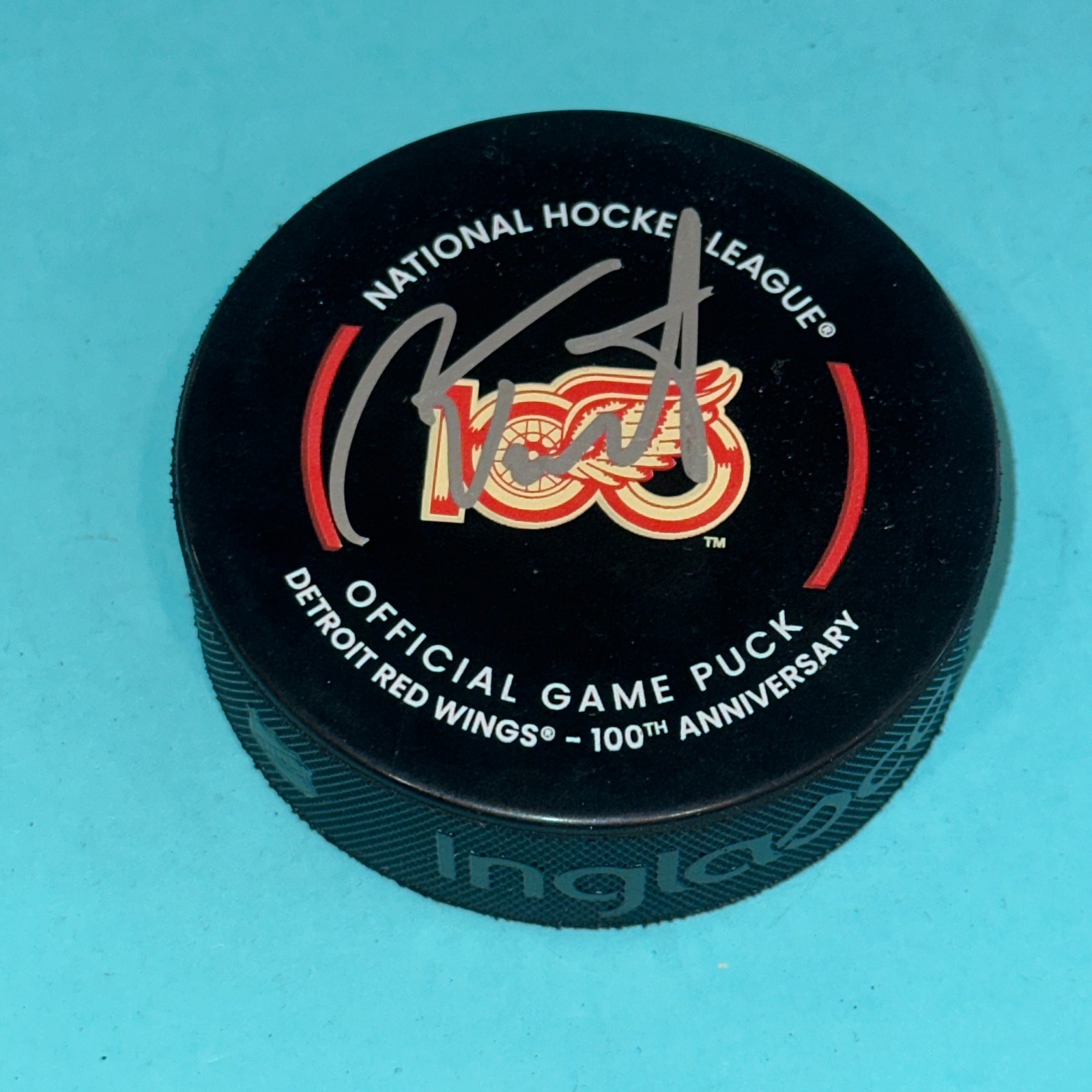 CAM TALBOT Signed Detroit RED WINGS 100th Official GAME Puck Beckett (BAS)
