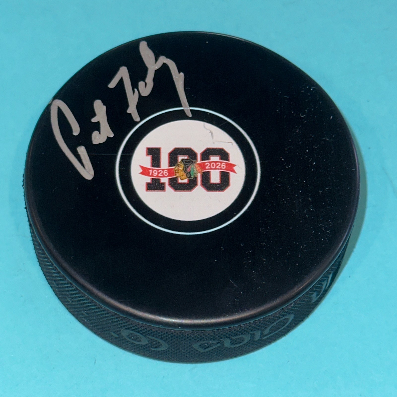 PAT FOLEY Signed Chicago BLACKHAWKS 100th Anniversary Puck Beckett (BAS)