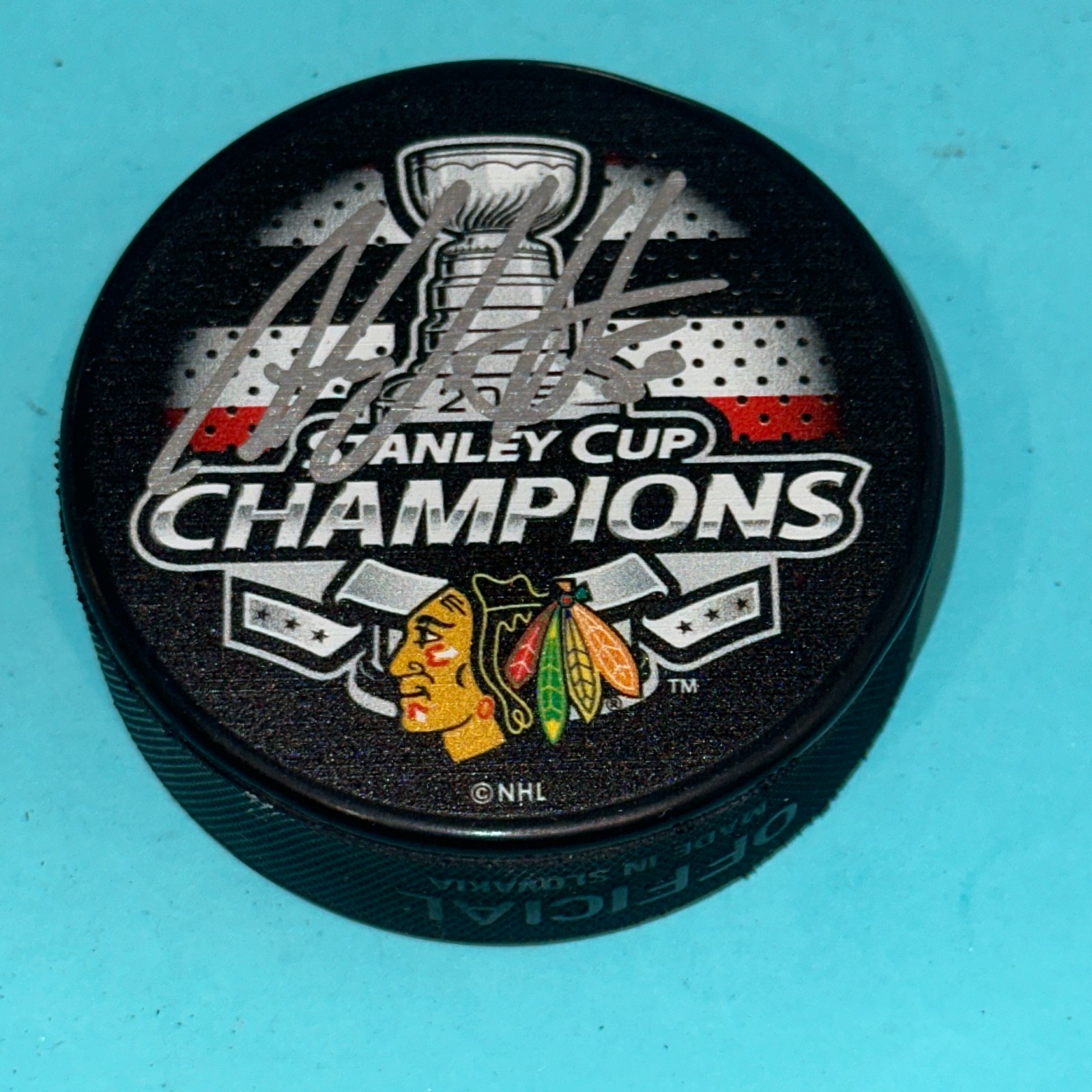 ANTOINE VERMETTE Signed BLACKHAWKS 2015 STANLEY CUP CHAMPS Puck Beckett (BAS)
