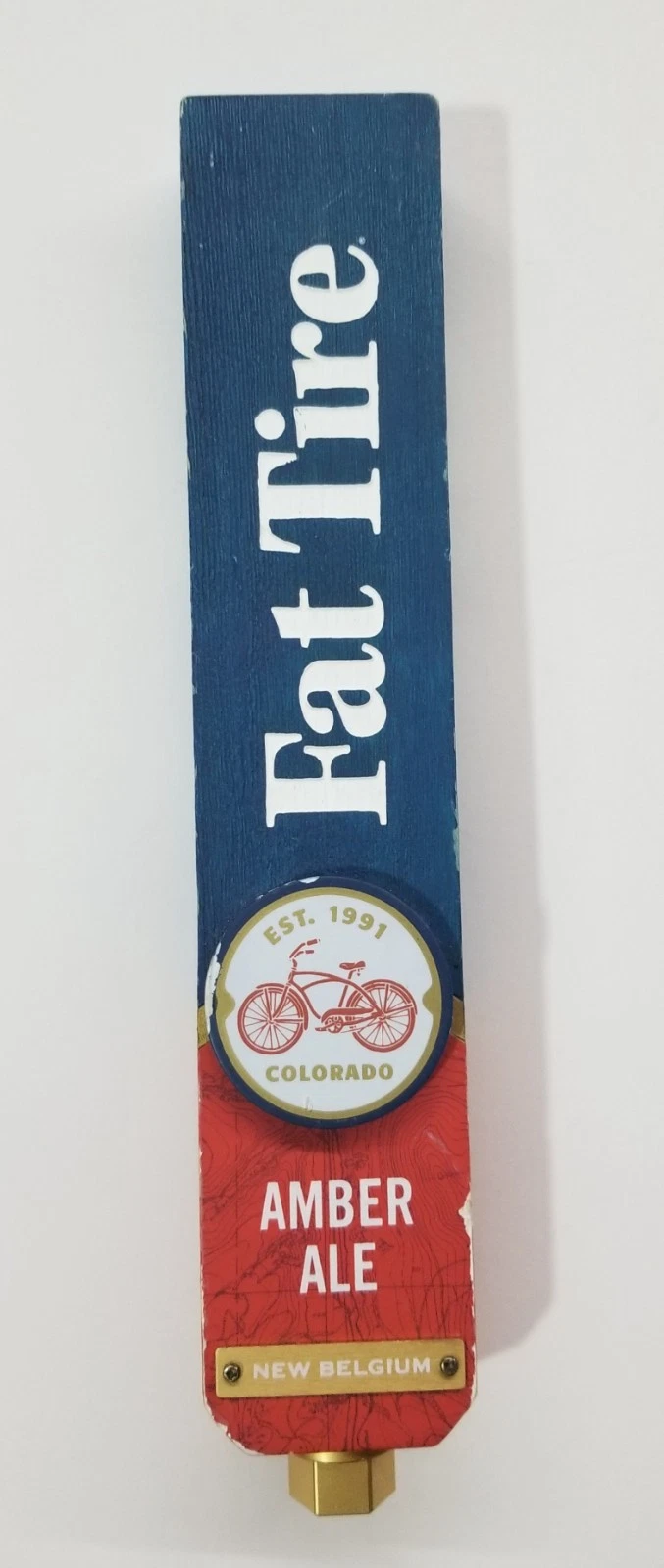 New Belgium Brewing Fat Tire Amber Ale Signature Wooden Beer Tap Handle Knob