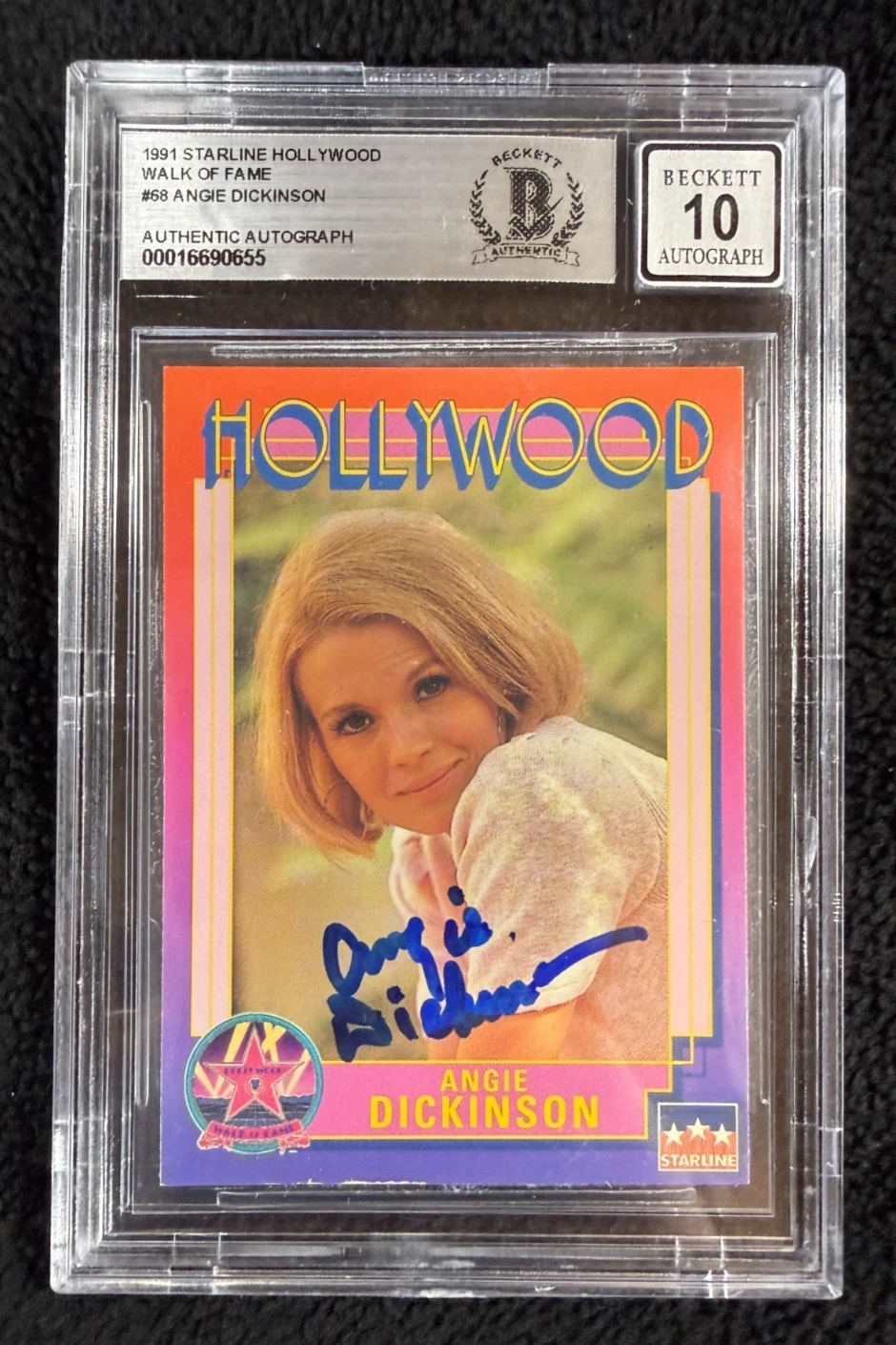 Angie Dickinson Signed 1991 Walk Of Fame Card #68 Police Woman Beckett Auto 10
