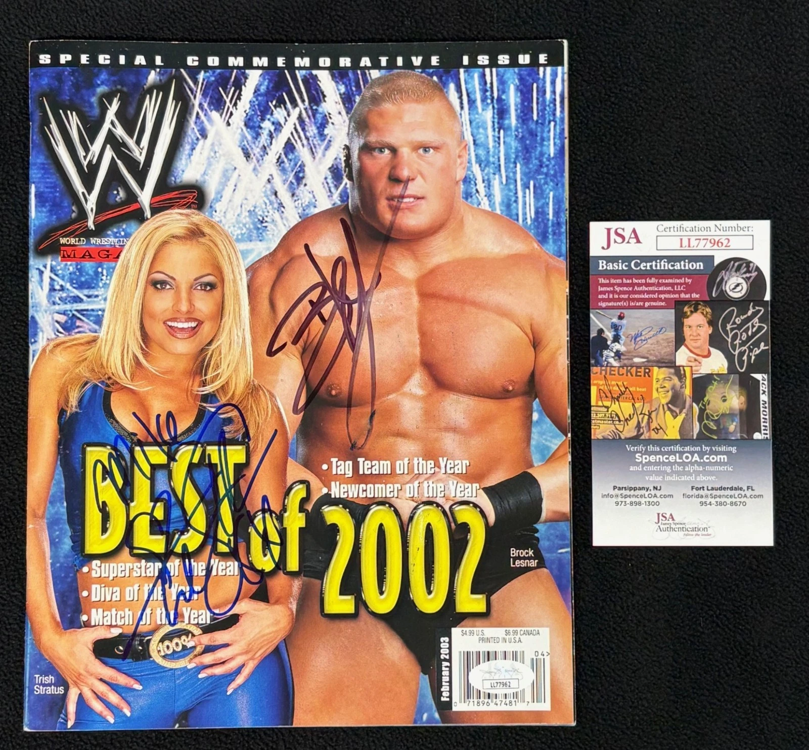 Brock Lesnar & Trish Stratus Signed WWE Magazine February 2003 JSA COA UFC