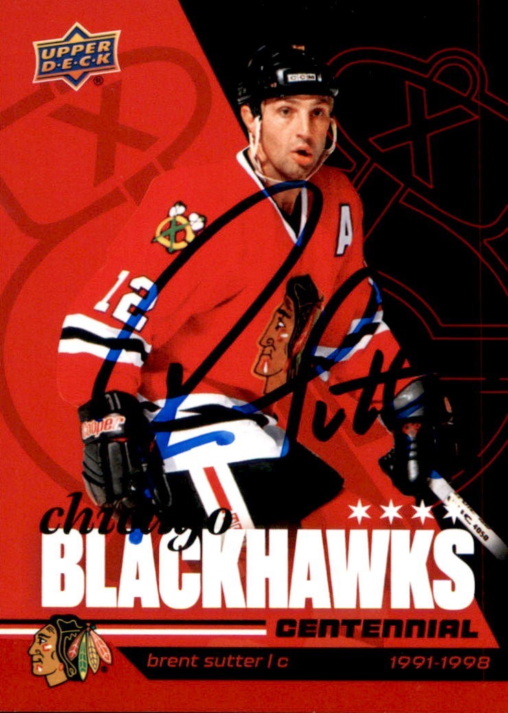 Brent Sutter Signed 2025/26 Upper Deck Chicago Blackhawks Centennial Red Card 27