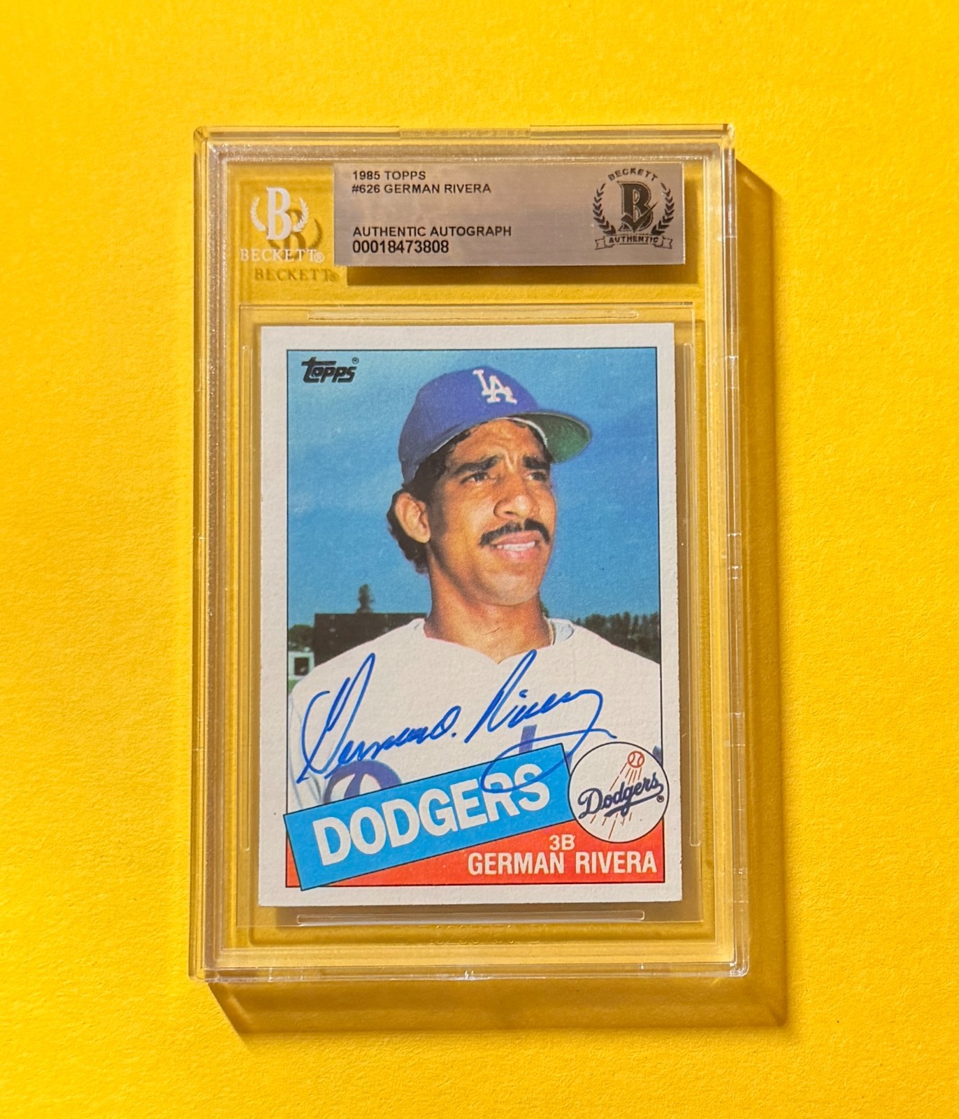 1985 TOPPS GERMAN RIVERA #626 SIGNED AUTO CARD BECKETT AUTHENTIC DODGERS