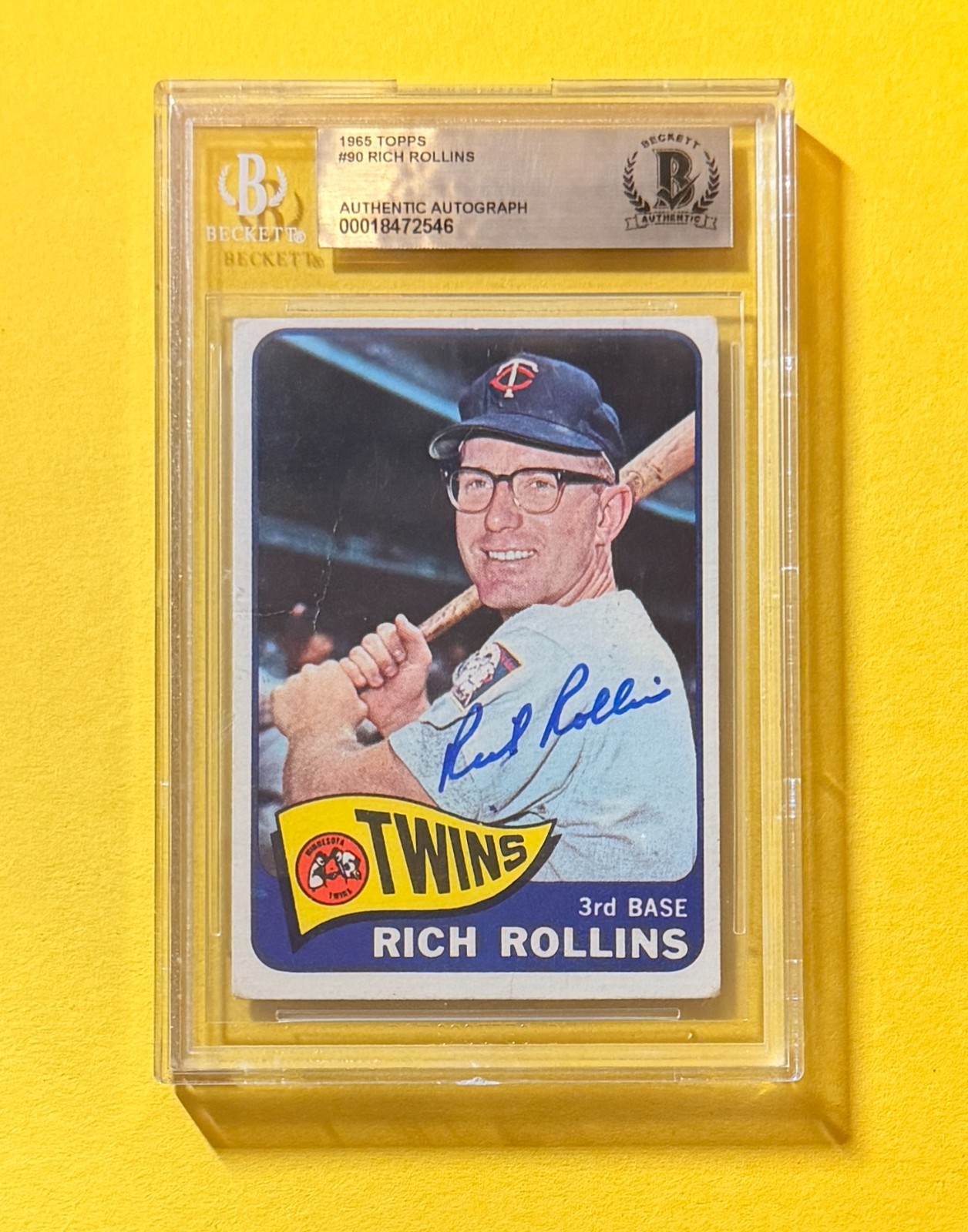 1965 TOPPS RICH ROLLINS #90 SIGNED AUTO CARD BECKETT AUTHENTIC TWINS