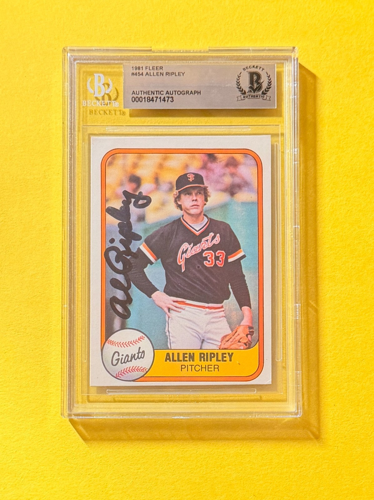 1981 FLEER ALLEN RIPLEY #454 SIGNED AUTO CARD BECKETT AUTHENTIC ORIOLES