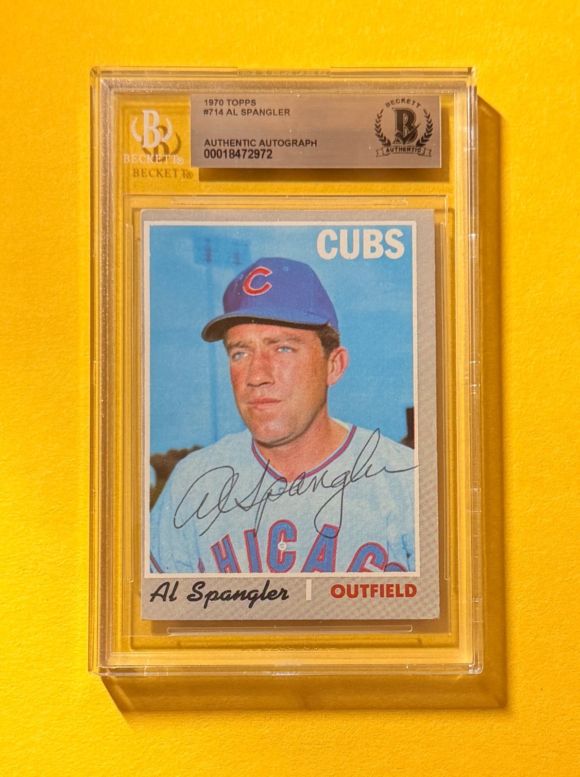 1970 TOPPS AL SPANGLER #714 SIGNED AUTO CARD BECKETT AUTHENTIC CUBS