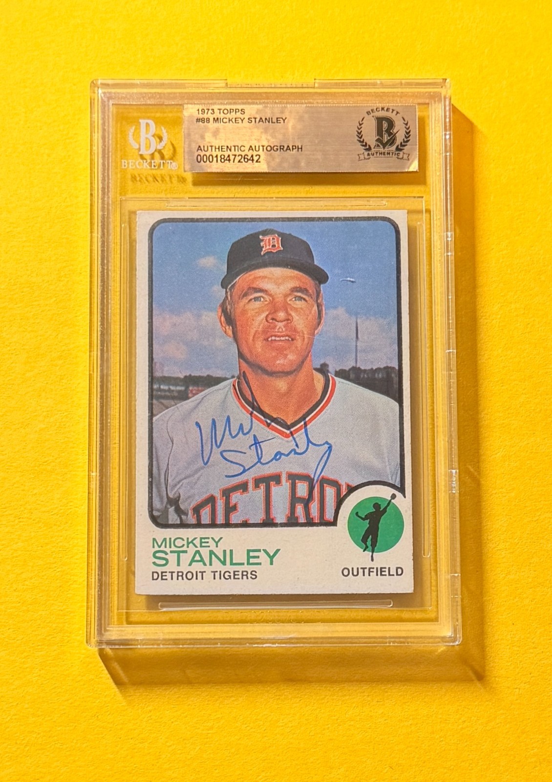 1973 TOPPS MICKEY STANLEY #88 SIGNED AUTO CARD BECKETT AUTHENTIC TIGERS