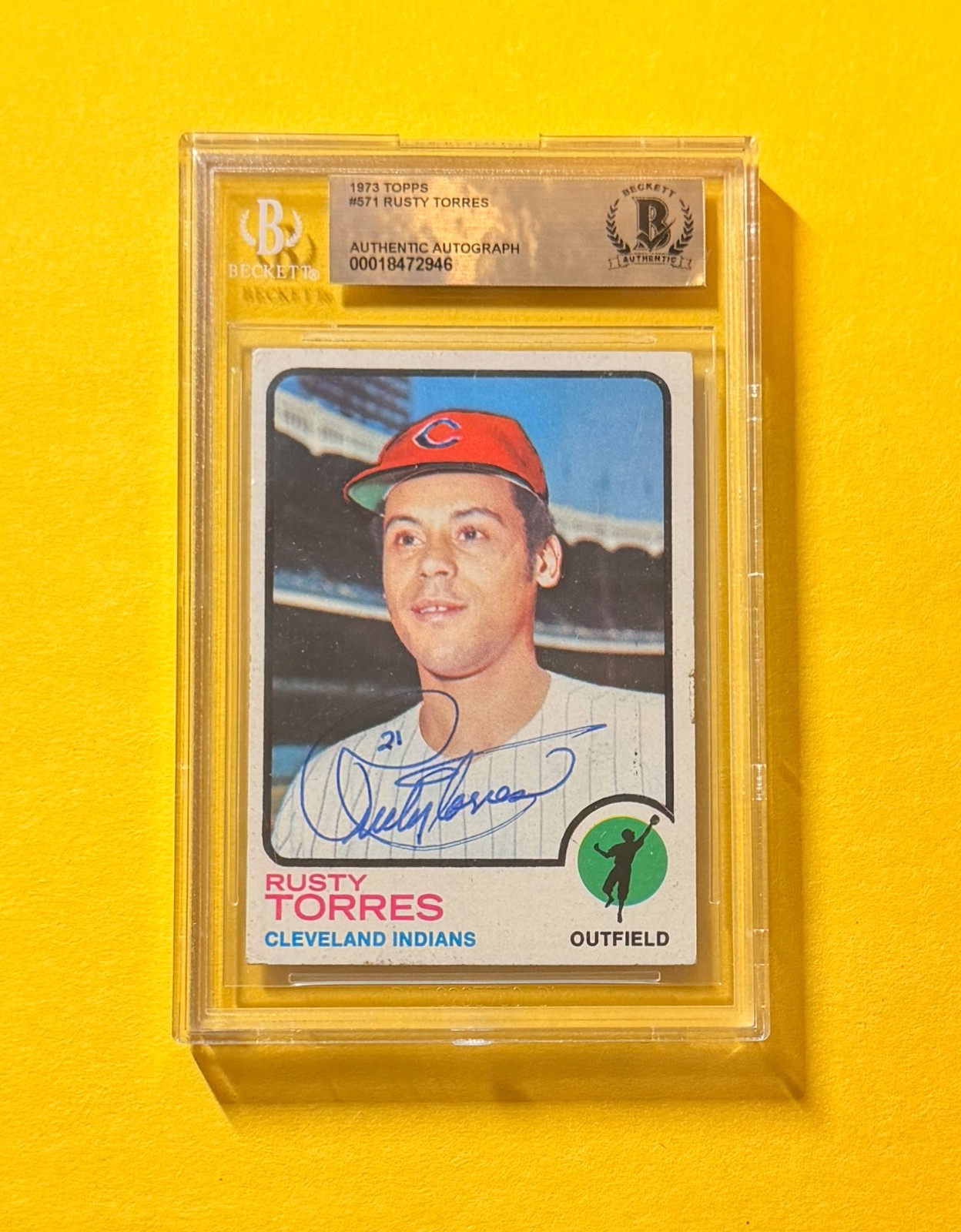 1973 TOPPS RUSTY TORRES #571 SIGNED AUTO CARD BECKETT AUTHENTIC CLEVELAND
