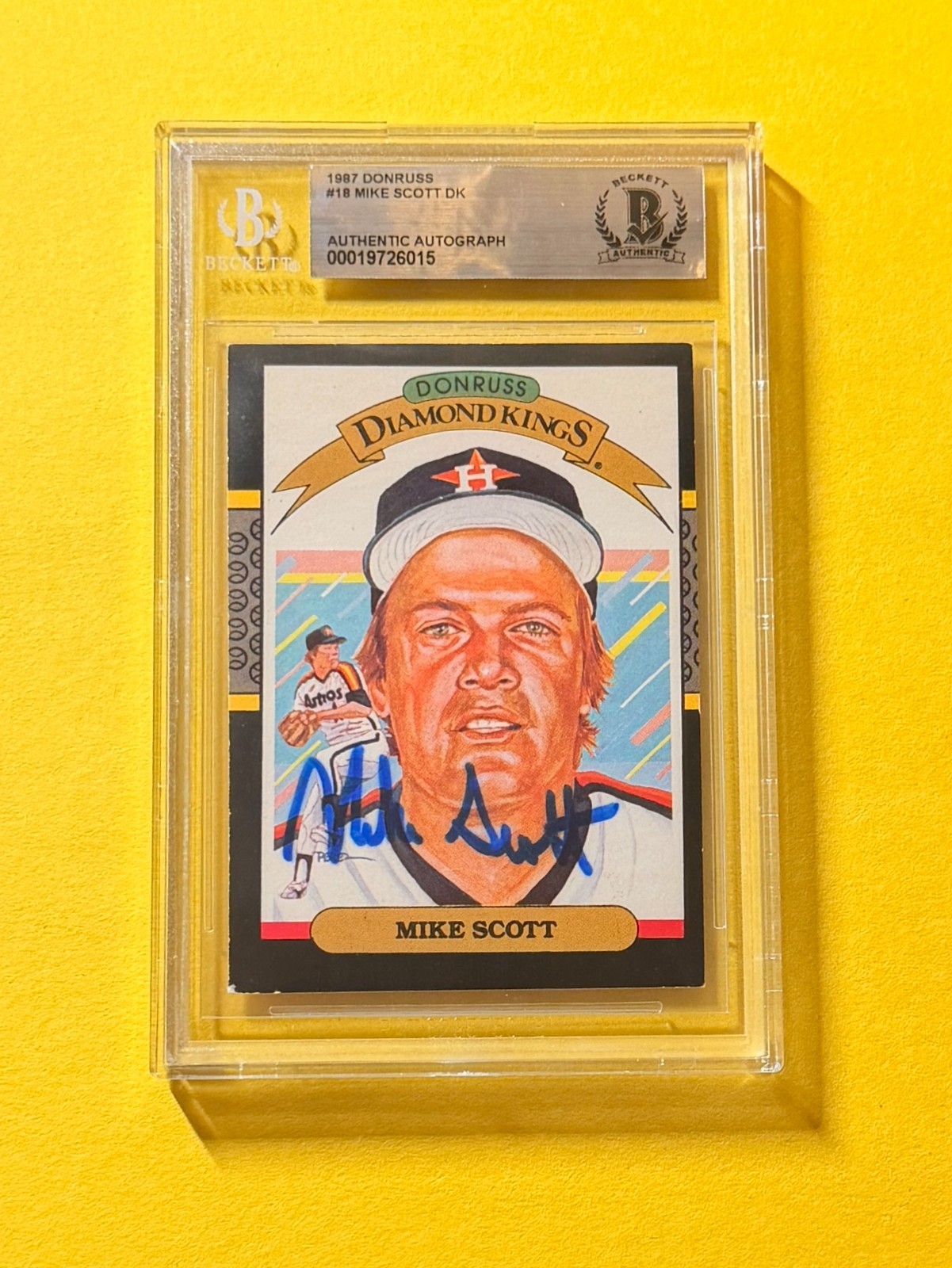 1987 DONRUSS MIKE SCOTT DK #19 SIGNED AUTO  CARD BECKETT AUTHENTIC ASTROS