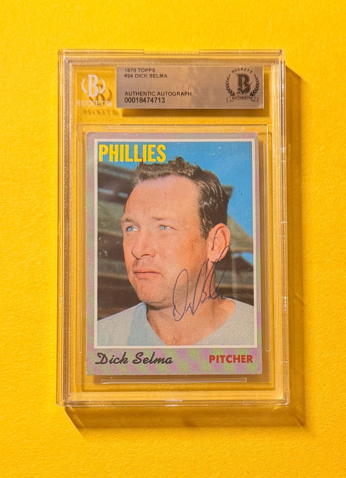 1970 TOPPS DICK SELMA #24 SIGNED AUTO CARD BECKETT AUTHENTIC PHILLIES