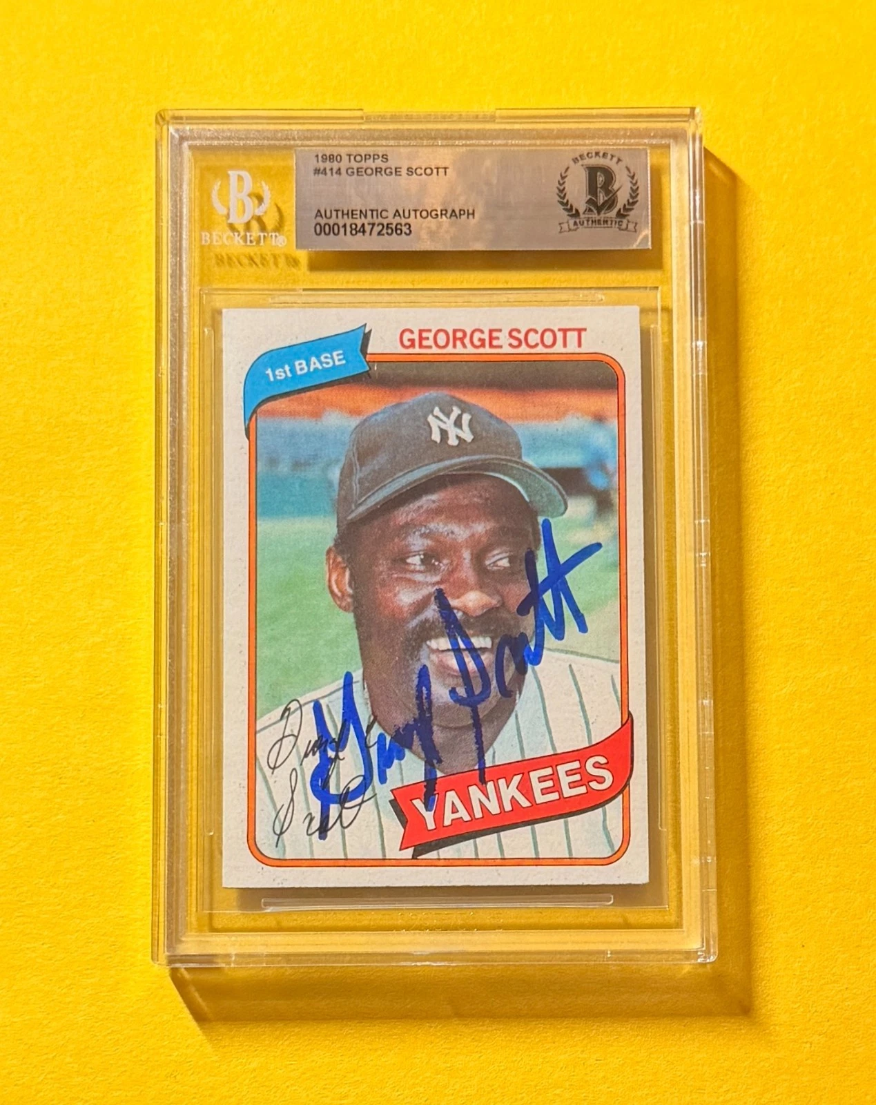 1980 TOPPS GEORGE SCOTT #414 SIGNED AUTO CARD BECKETT AUTHENTIC YANKEES