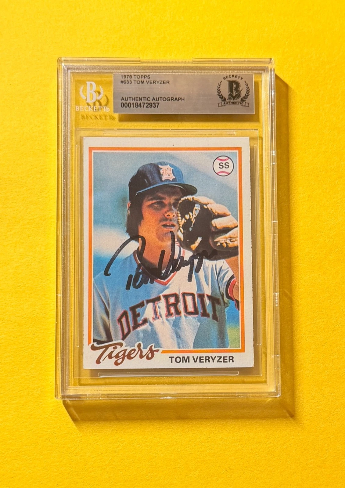 1978 TOPPS TOM VERYZER #633 SIGNED AUTO CARD BECKETT AUTHENTIC TIGERS