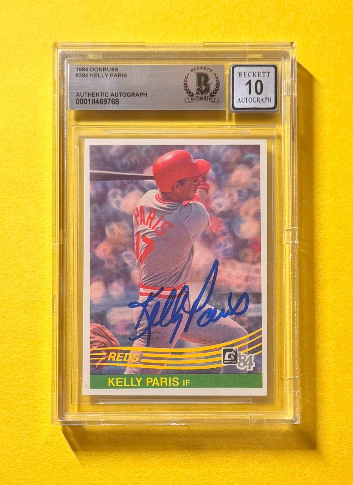 1984 DONRUSS KELLY PARIS #384 SIGNED AUTO CARD BECKETT 10 AUTHENTIC REDS